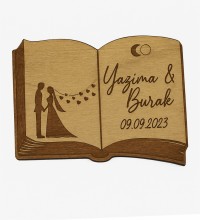 İsimli ve Tarihli Ahşap Nikah / Nişan / Düğün / Kına Magneti - Kitap Model