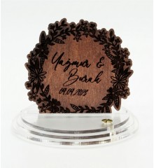 Ahşap Magnet - İsimli Tarihli Nikah Nişan Düğün Kına Model 2 ile Davetlerinize Estetik Bir Anı Ekleyin