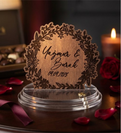 Ahşap Magnet - İsimli Tarihli Nikah Nişan Düğün Kına Model 2 ile Davetlerinize Estetik Bir Anı Ekleyin