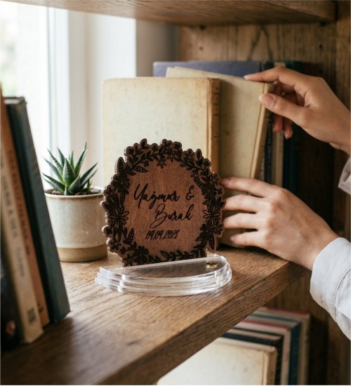 Ahşap Magnet - İsimli Tarihli Nikah Nişan Düğün Kına Model 2 ile Davetlerinize Estetik Bir Anı Ekleyin