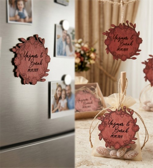 Ahşap Magnet - İsimli Tarihli Nikah Nişan Düğün Kına Model 3 ile Klasik Şıklıkta Kalıcı Bir Anı Bırakın
