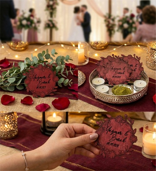 Ahşap Magnet - İsimli Tarihli Nikah Nişan Düğün Kına Model 3 ile Klasik Şıklıkta Kalıcı Bir Anı Bırakın