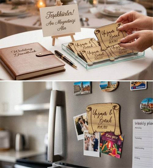 Ahşap Magnet -Sultan Fermanı- İsimli Tarihli Nikah Nişan Kına İçin Osmanlı Esintili Zarif ve Anlamlı Bir Hatıra