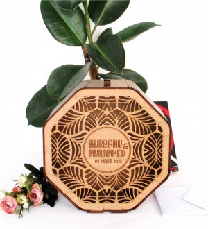 Takı / Zarf Kutusu - Kişiye Özel Sekizgen Tasarım Ahşap Sandık - Özel Günlere Yakışan Zarif ve Fonksiyonel